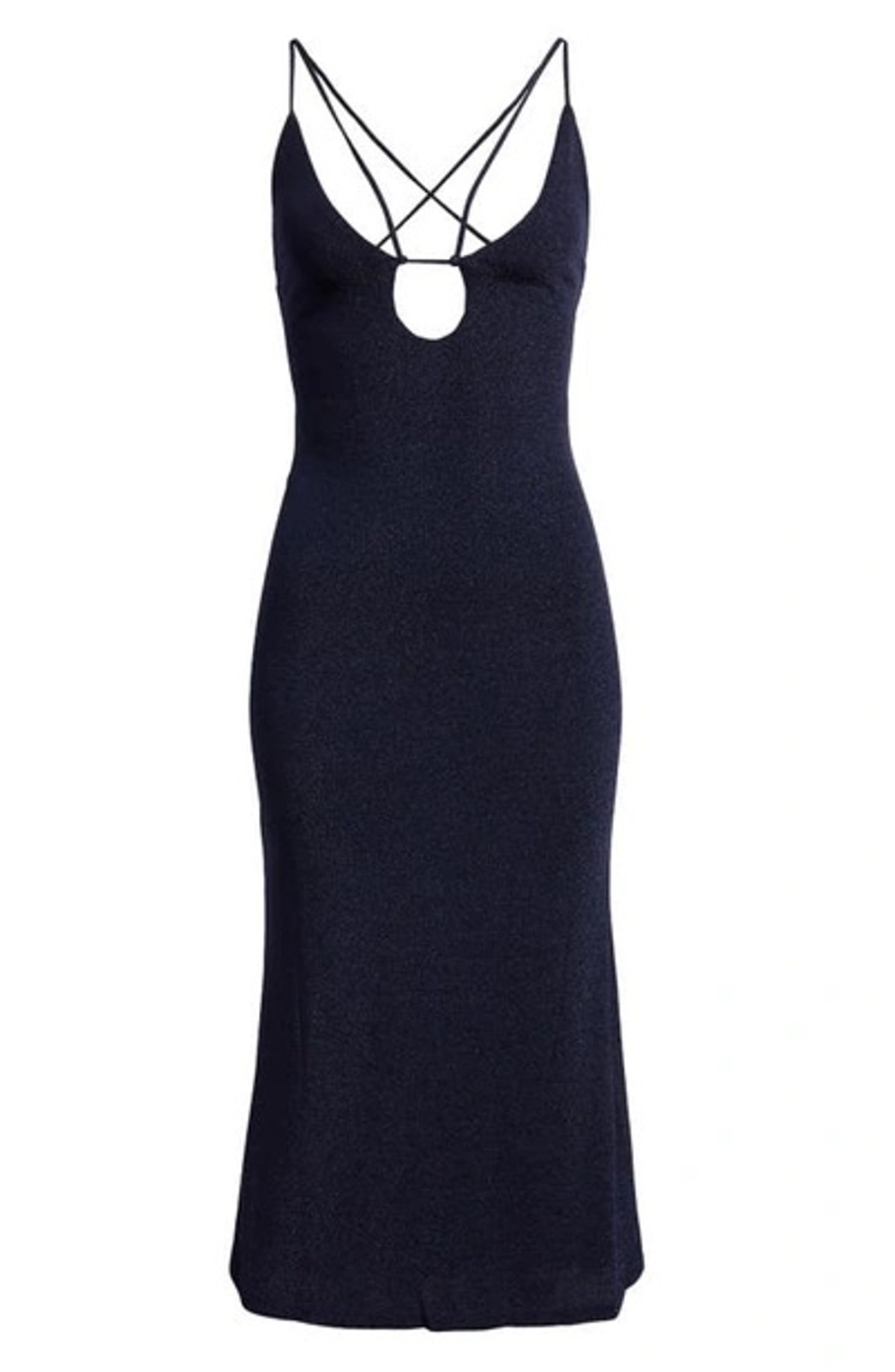 Misha Veronika Metallic Cutout Bodycon Midi Dress Nightshade Blue Size 10